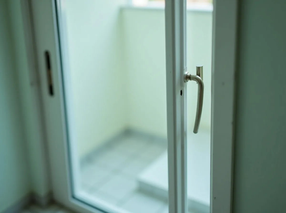 Aluminium casement window left slightly ajar with a visible gap at the frame edge