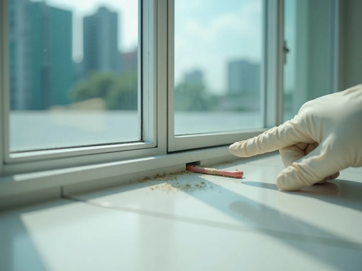 Nylon roller wheel visible in the bottom track of a white aluminium sliding window